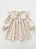 Lapel Printed Lace Girls Dress Long Sleeve Sweet Children Princess Dress