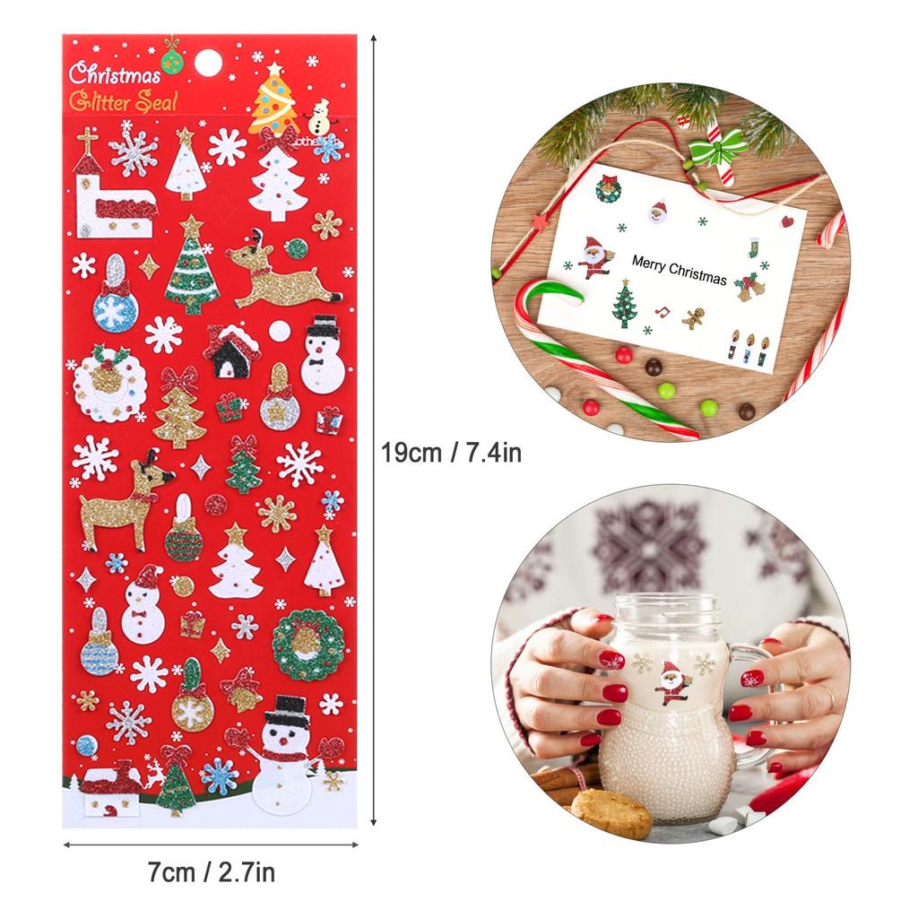 LEMESO Christmas 8 Christmas Ornament Gift Planner Stickers for Christmas and Glitter Stickers, Sheets, Stickers, Kids, Santa, Snowflake, Tree,