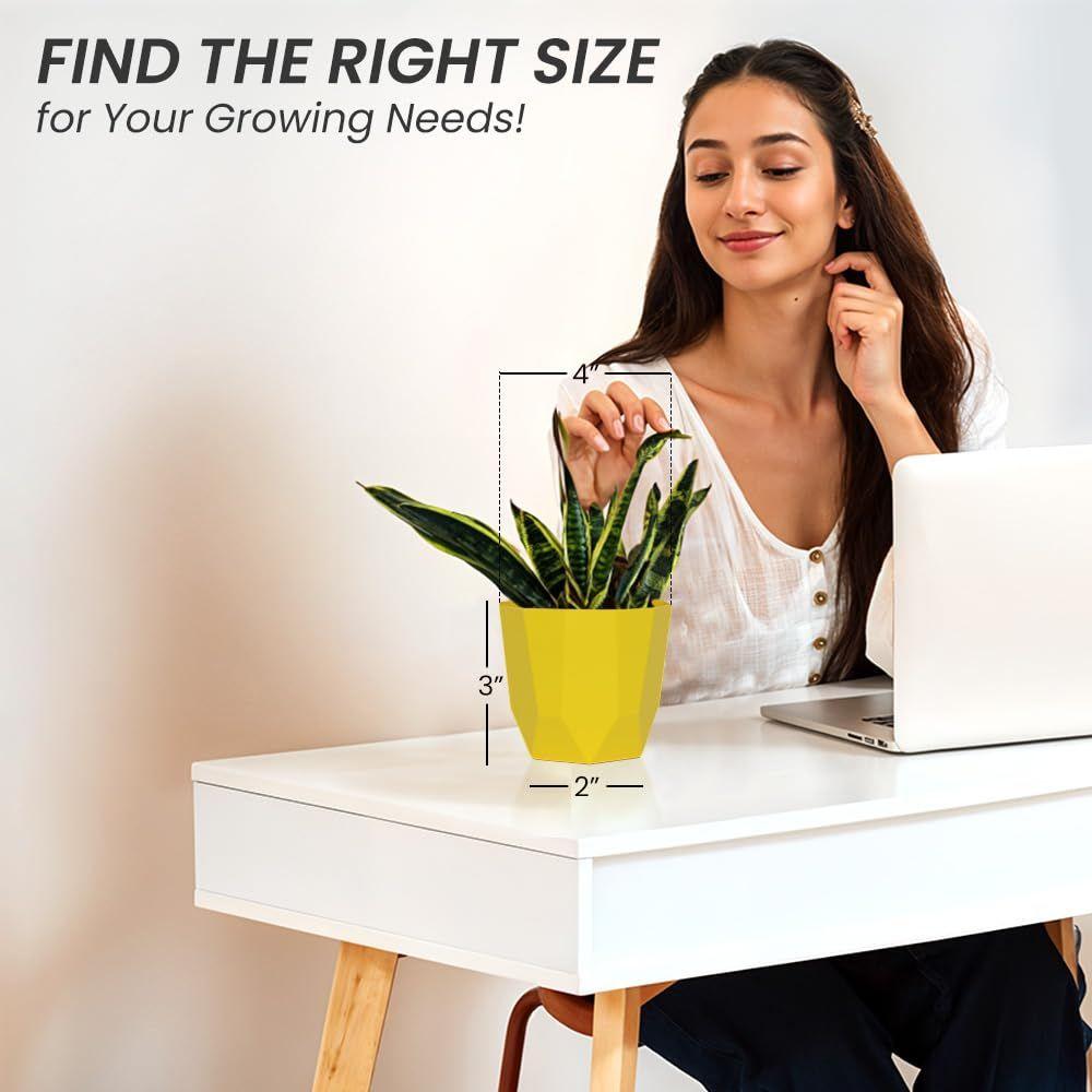 Hexa 4 Inch Pack of 3 Piece Plastic Plant Pot for Home Decor Indoor Plant Pots for Living Room Plastic Flower Pot for Garden (Yellow)