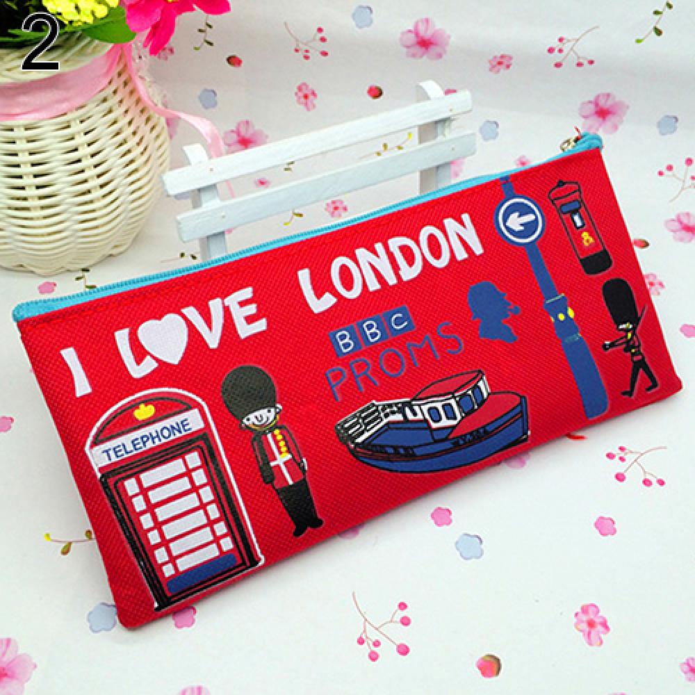 Pencil Bag Zipper Cartoon Pouch Students Pen Case London Style Cosmetic Coin Purse