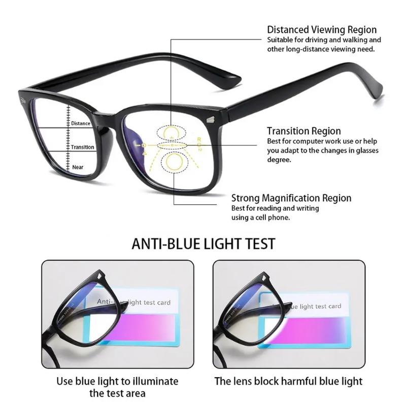 Square Progressive Multifocus Reading Glasses Anti Blue Light Presbyopic Glasses Spring Hinge Readers Far And Near Dual-Use