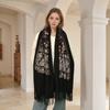 Woman Winter Warm Embroidery Floral Scarf Pashmina Shawl Tassel Scarves Fashion Long Wrap Solid Cashmere Like Mulffer 190*90Cm