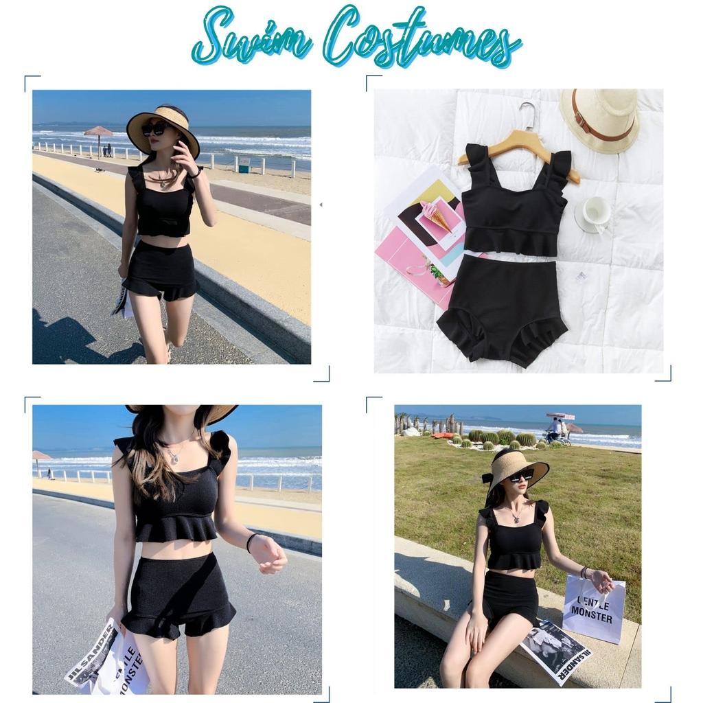 Bustier Bikini Solid Color High Waist Sweat Quick Modest Exposure Women's Swimsuit, Tankini, Style, Bandwear, Two-Piece Set, Separates, Swimdress,