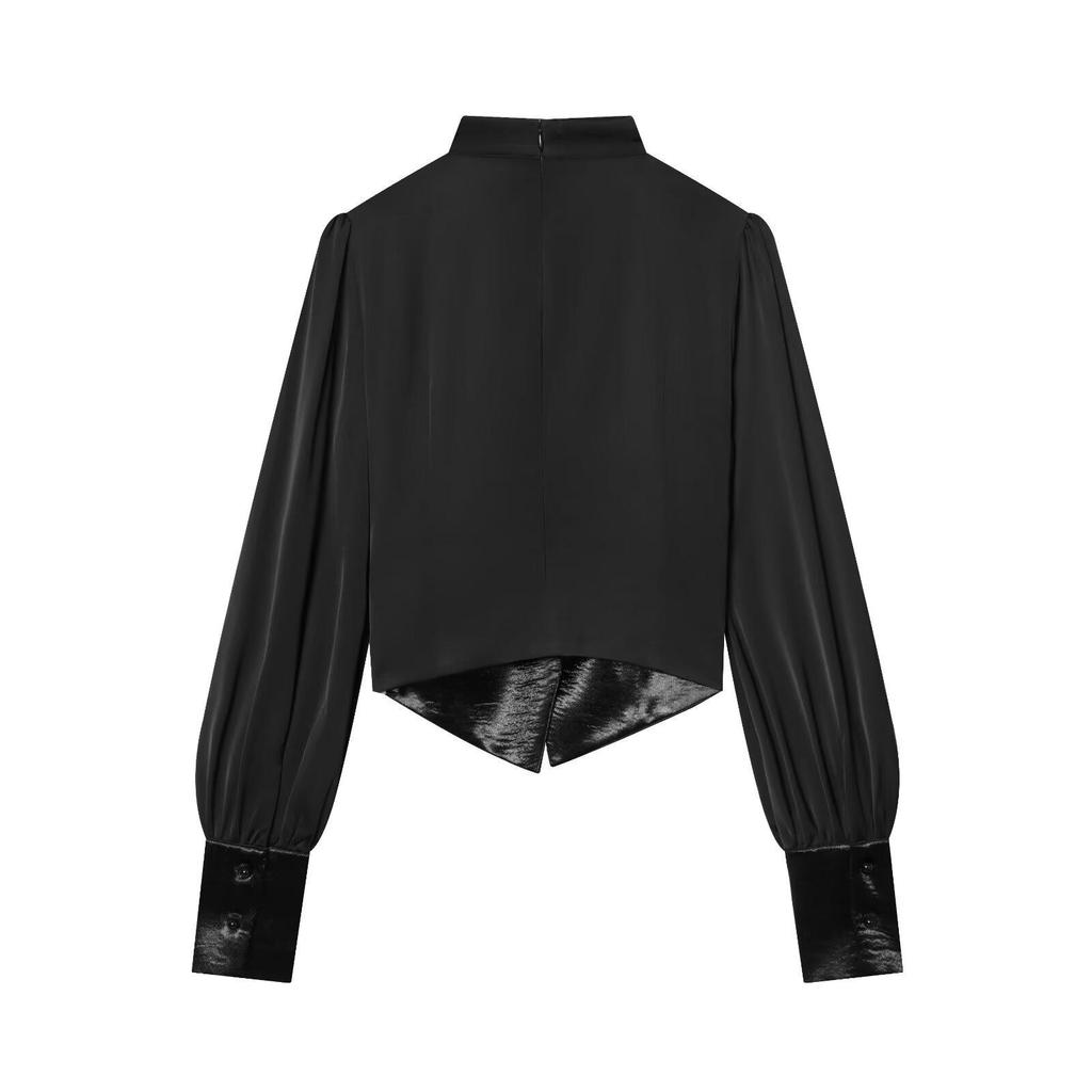 Women's European Style V-neck Halter Patchwork Long Sleeve Shirt, Autumn 2025