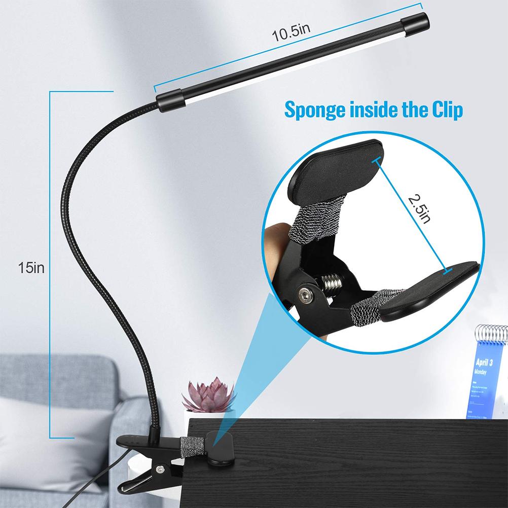 Desk Lamp Clip On Light USB LED Table Lamp 360 Degrees Flexible Gooseneck Clamp Desk Lamp with 3 Color