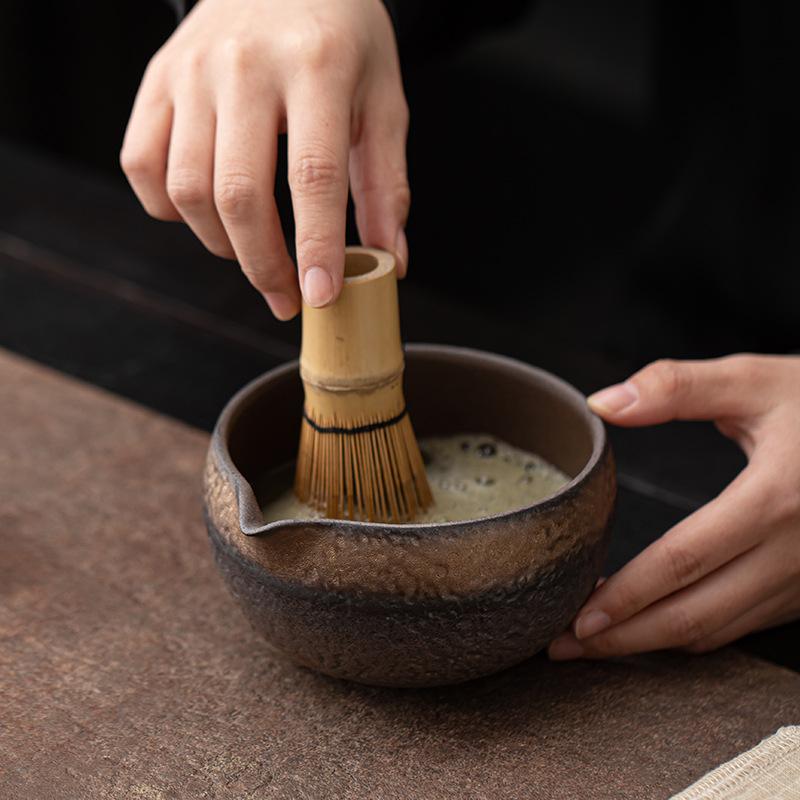Japanese Style Gold-Plated Iron Glaze Matcha Set with Hundred-Book Stand, Tea Whisk Stand, Matcha Bowl, Song Dynasty Tea Ceremony Utensils