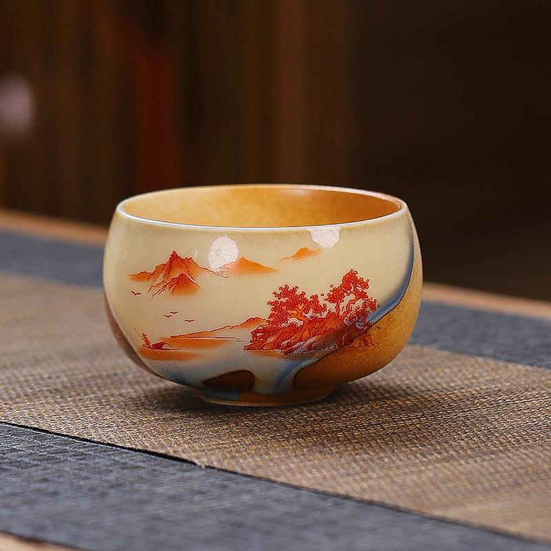 1 Stück Teemeister-Teetasse im chinesischen Stil, Imitation brennendes Brennholz, Keramik-Haushaltsteetasse, einfacher Retro-Stil, Teetasse, persönliche Teeschale