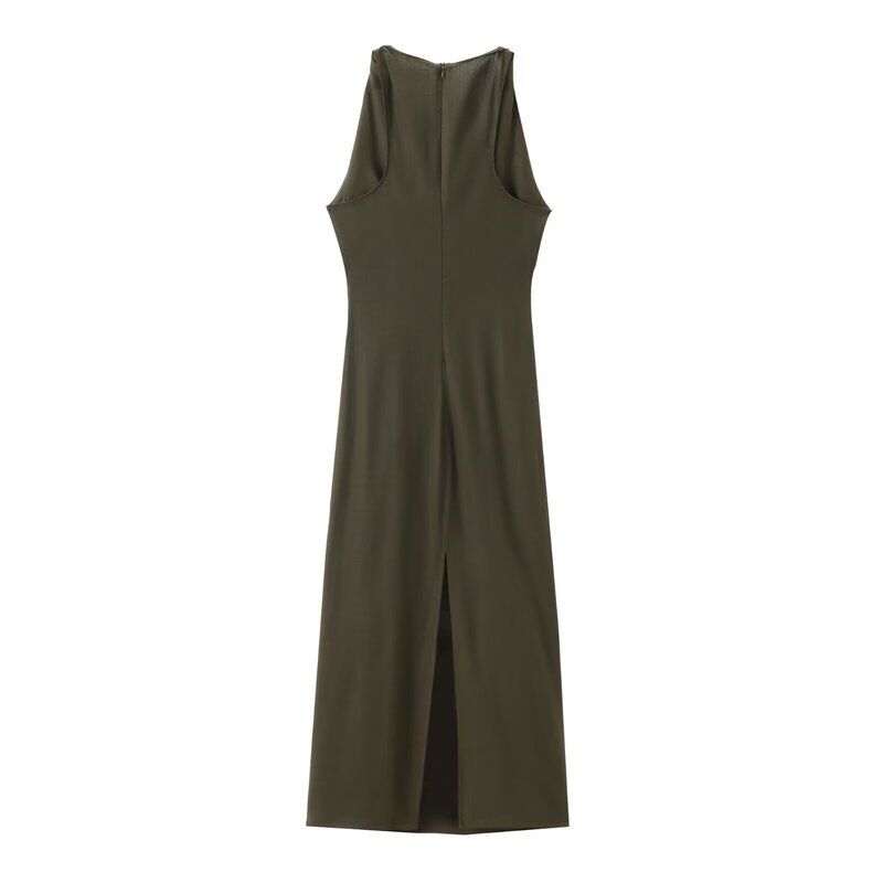 Western Style 2024 Summer New Women Clothes Linen Blend Twisted Armhole Midi Dress 0387071