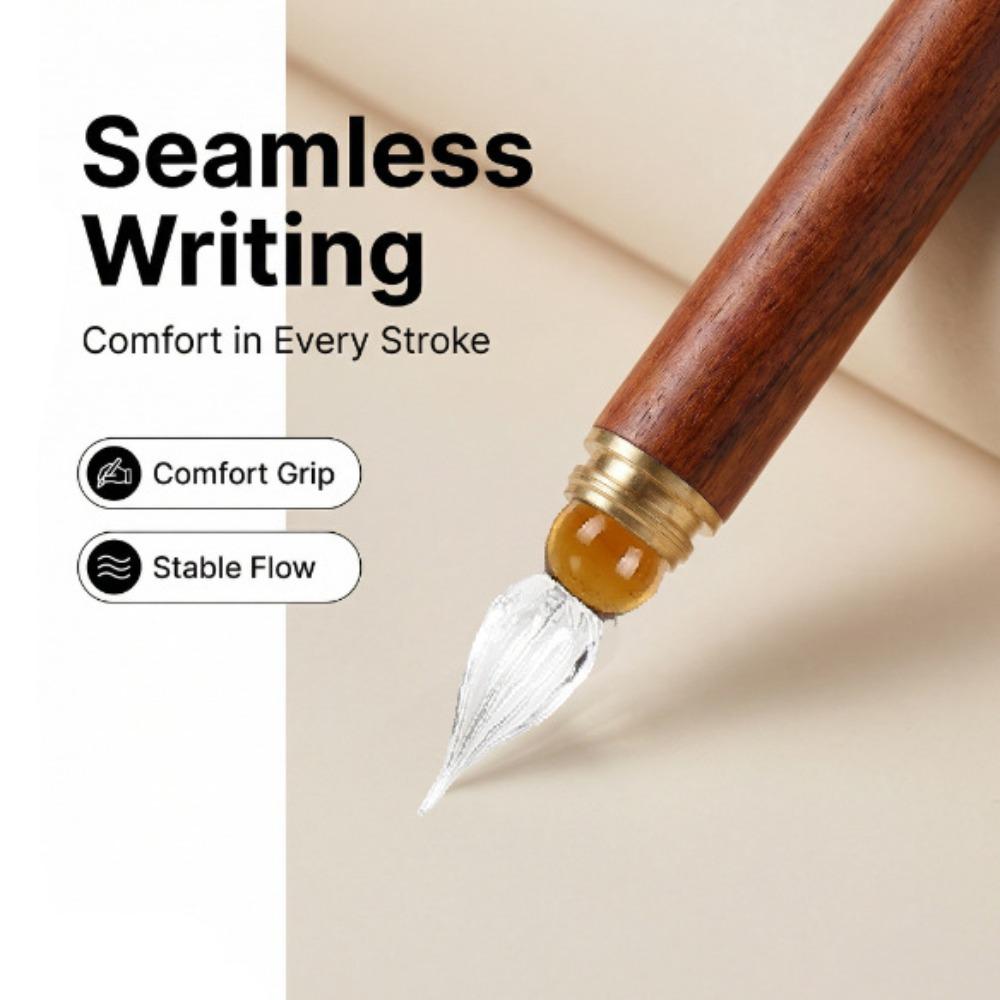Wood Handle Glass Dip Pen Calligraphy Dipping Pen School Supplies Glass Fountain Pen Signature жёлтый