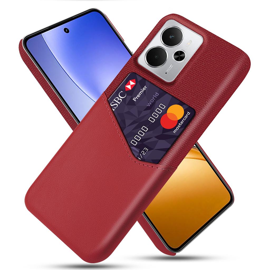 For Realme 14 5G Case PU Leather Cloth Texture Hard PC Phone Cover with Card Holder
