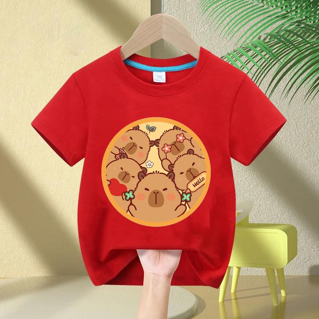 Funny Cool Skateboard Capybara Children's T-shirt Print Summer Breathable Cotton Short Sleeve Casual Boys Girls Birthday Gift
