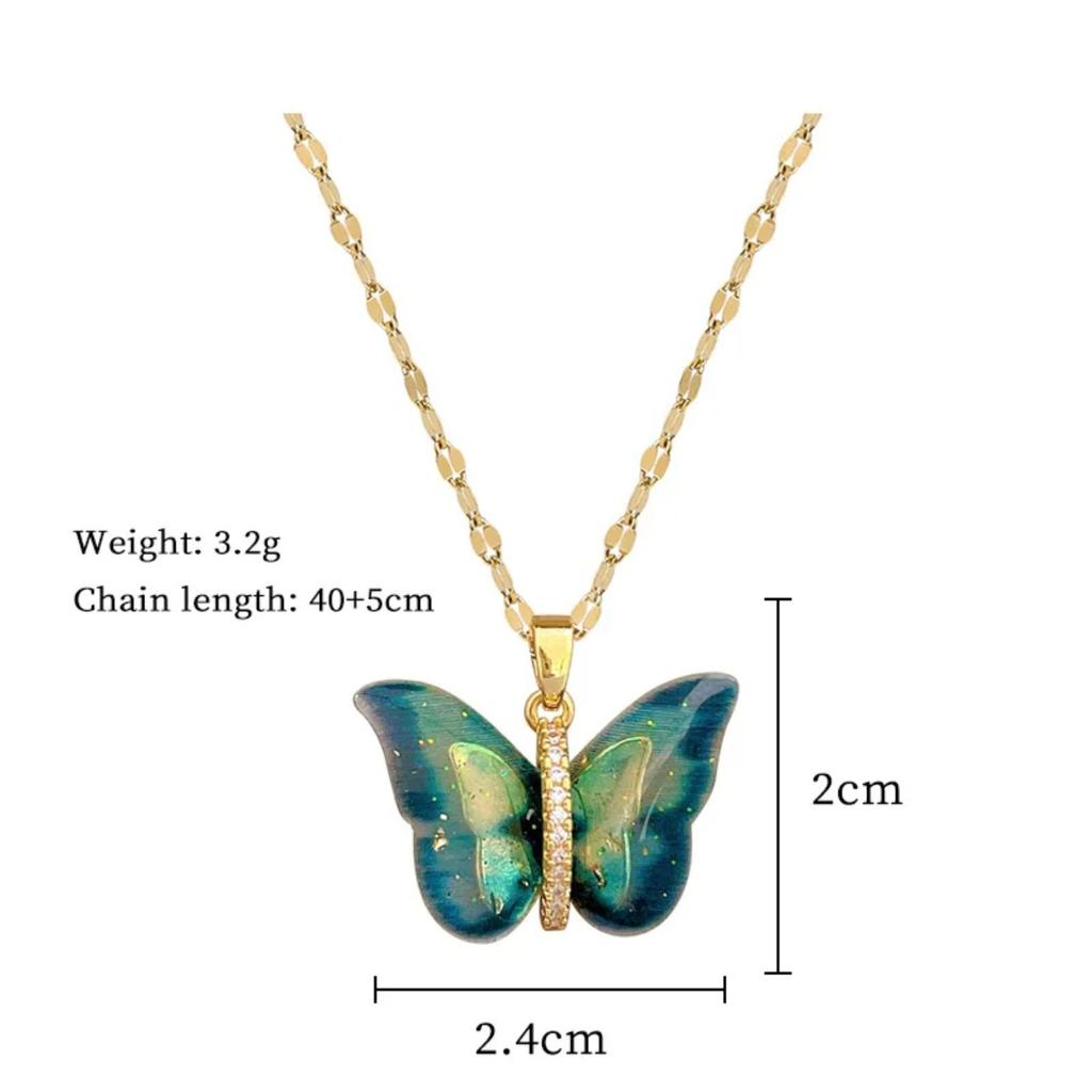1pcs Gold Butterfly Series Copper Encrusted Zircon Pendant Titanium Steel Chain Simple And Elegant Necklace