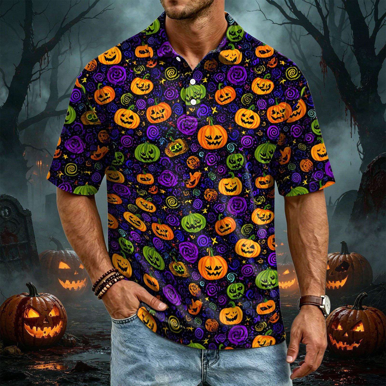Men s Quick-Dry Mesh Golf Shirt - Halloween Print Short Sleeve Top S