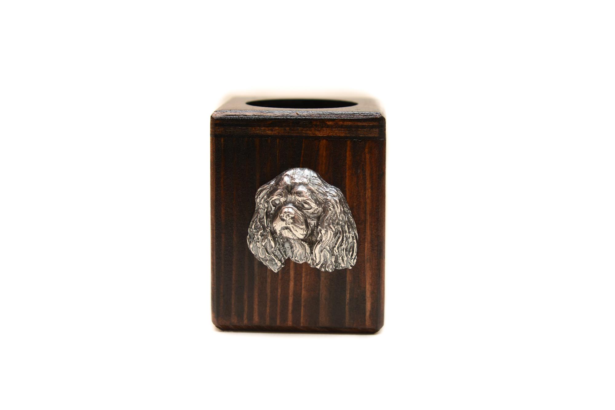 

Cavalier King Charles Spaniel I - wooden candle holder with a dog, a unique souvenir after losing a dog, a handicraft from the Art-Dog brand коричневий