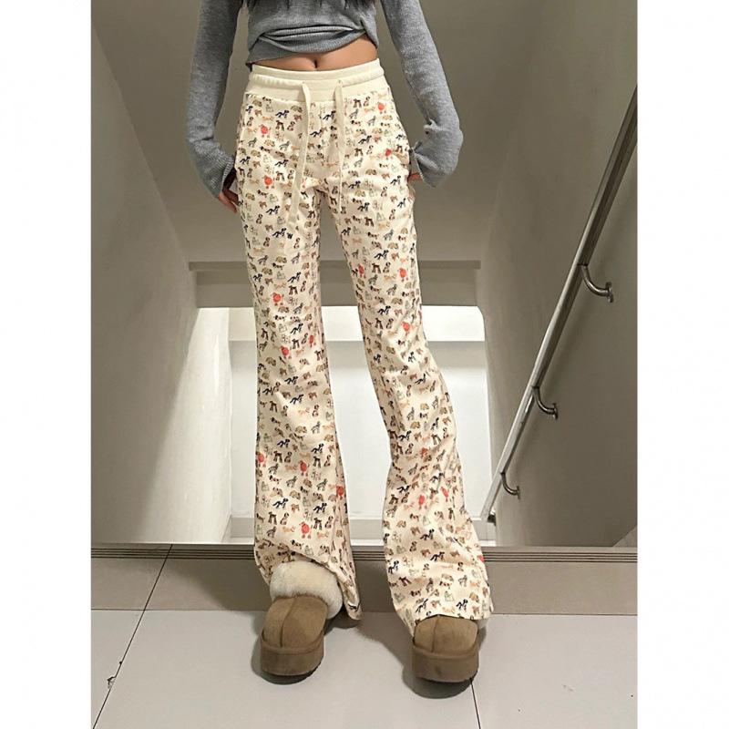 Women's Autumn/Winter Printed Wide-Leg Micro-Flare Casual Pants - Sporty, Versatile, Slimming Style