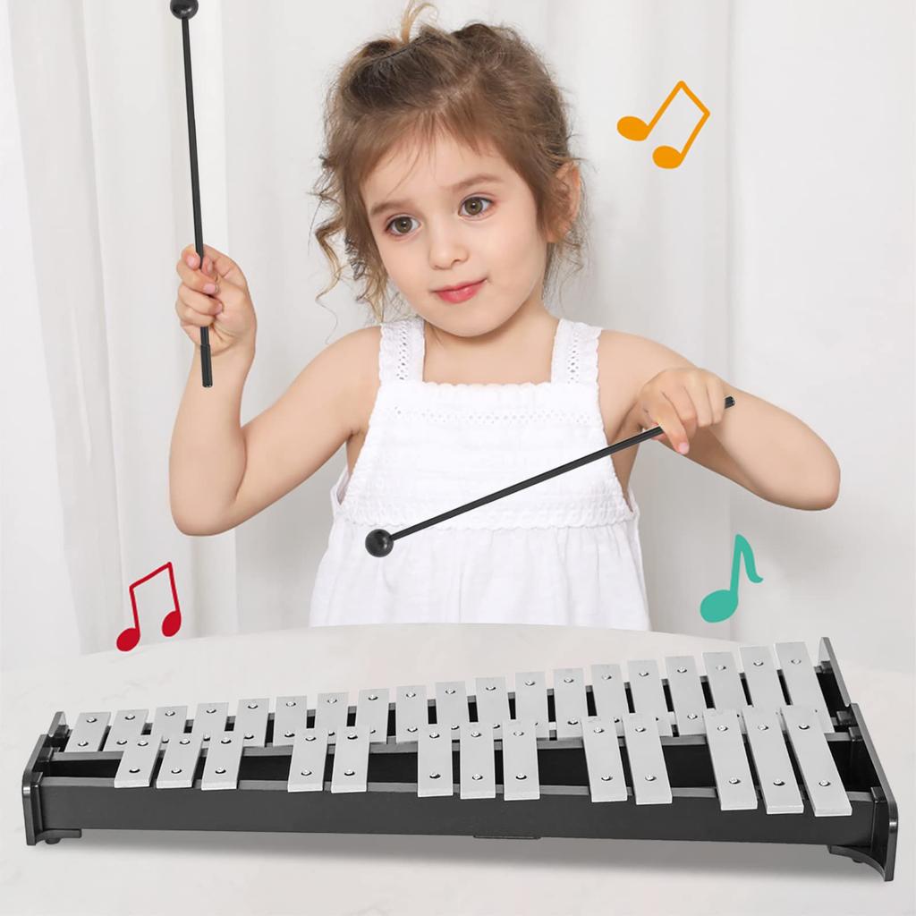 BQKOZFIN 32 Sound Glockenspiel Orff Musical Instrument Tabletop Glockenspiel 4 Mallets Stand with Storage Case for School Adjustable Height