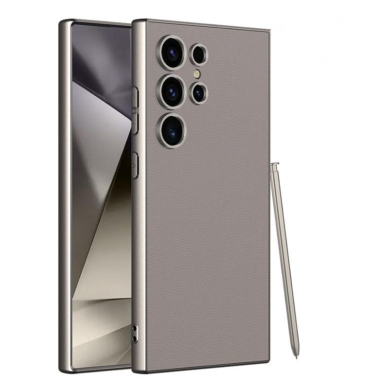 Plain Leather Metallic Paint Frame Case For Samsung Galaxy S23 S24 Ultra Case Ultra-thin Skin Feeling Cover For Galaxy S24 Ultra NO PEN