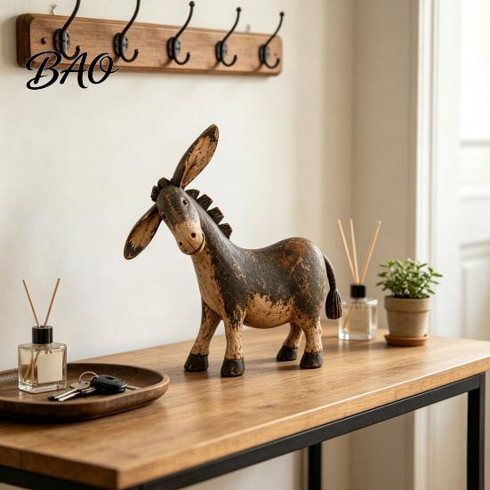 Cute Animal Shape Ornaments Rustic Donkey Figurine, Vintage Farm Style Statue, Whimsical Tilted Unique Gifts for Friends Head Ornament Farmhouse
