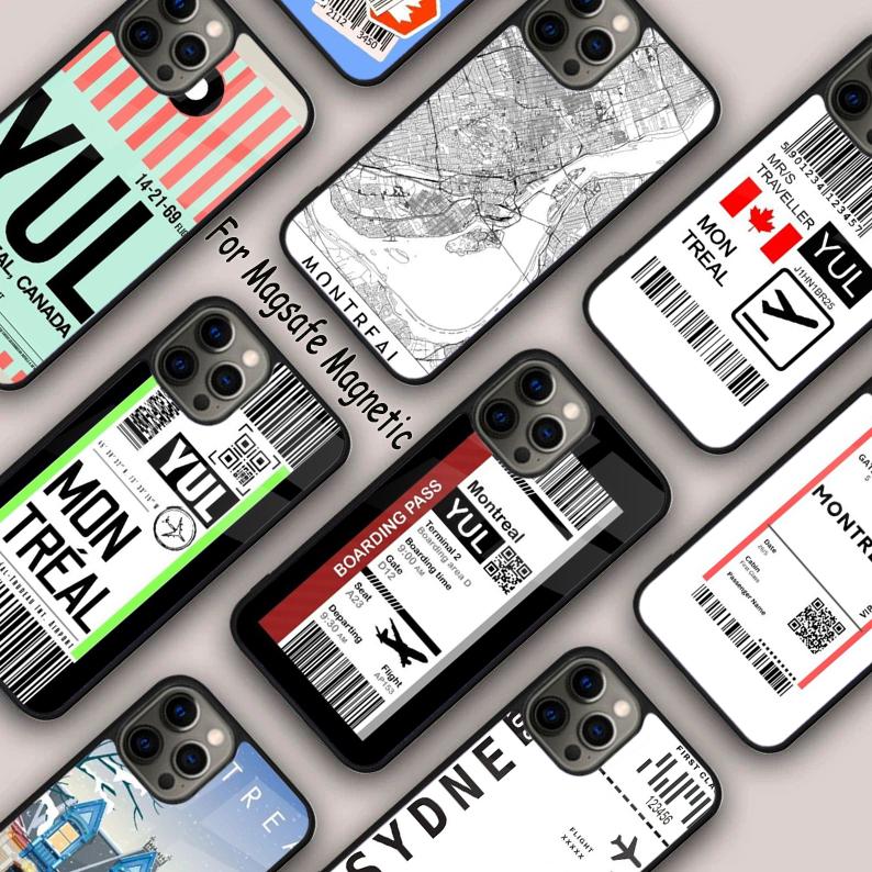 MONTREAL SIDNEY Travel Ticket Label Magnetic Phone Case For APPLE iPhone 17 Air 16 14 13 12 Pro Max 15 Plus With MagSafe Cover
