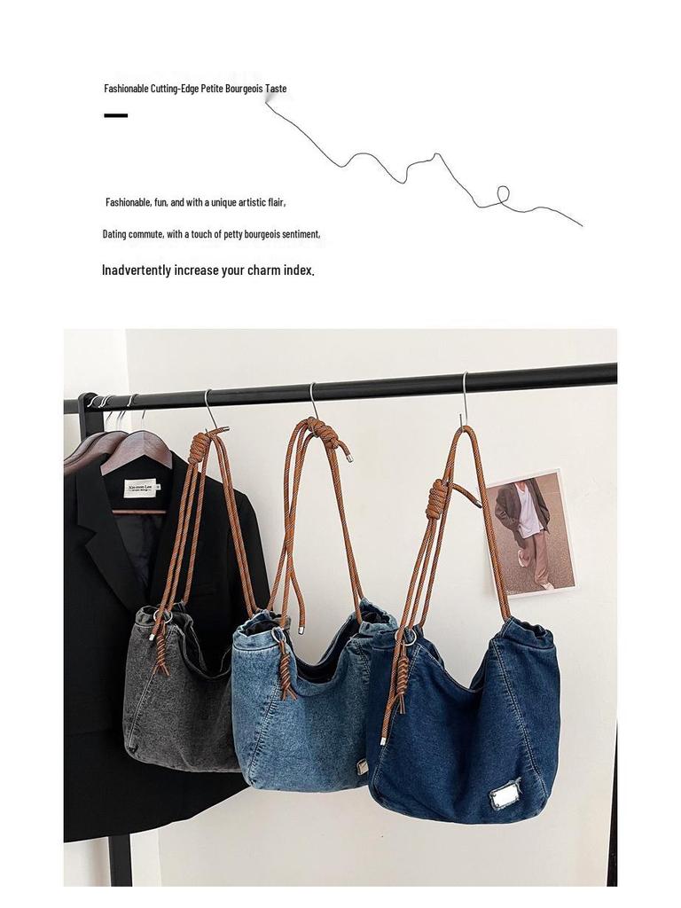 Damen 2025 Denim Schulter-Tote mit großem Fassungsvermögen - Trendig & Strukturiert