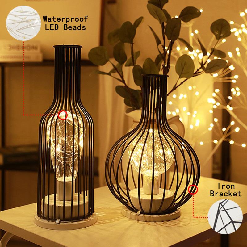 1PC Indoor Iron Wire Cage Design Night Light,Battery-Powered LED Lamp, Decorative Table Lighting for Bedroom, Living Room