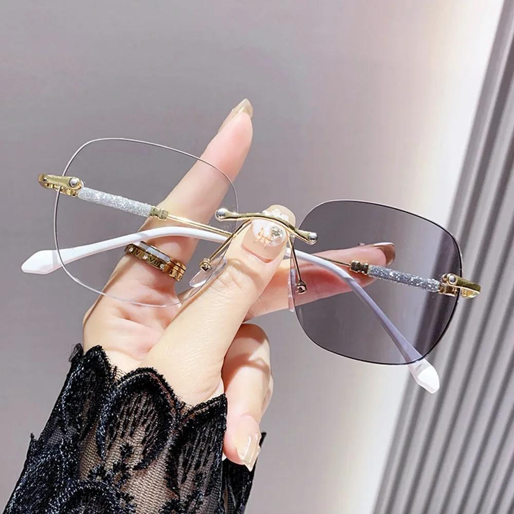 

Photochromic Anti-Blue Light Reading Glasses Anti-UV Blue Ray Blocking Sunglasses Luxury Rimless Presbyopia Eyeglasses Office Strength 400