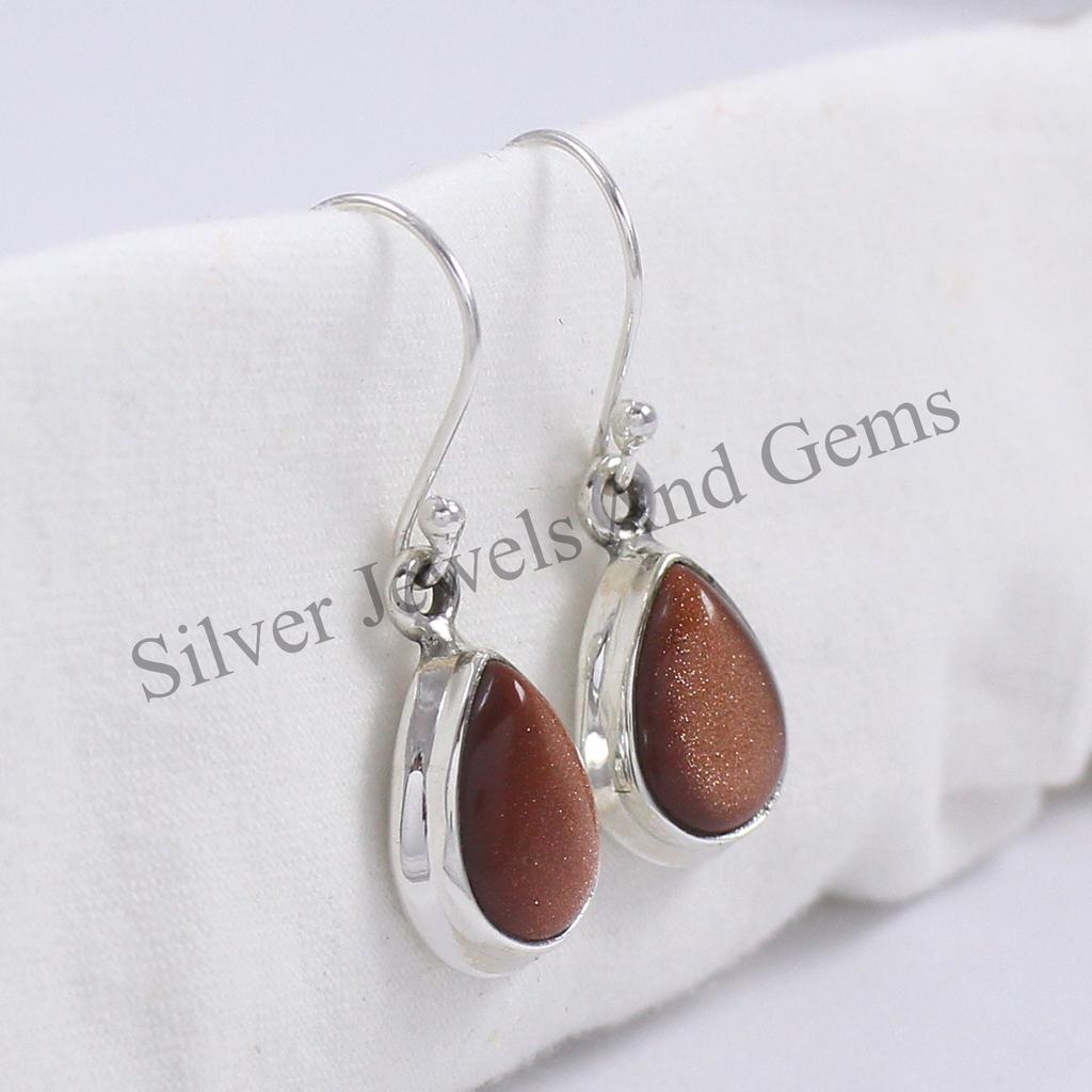 Teardrop Sunstone Earrings, 925 Sterling Silver, Gemstone Jewelry