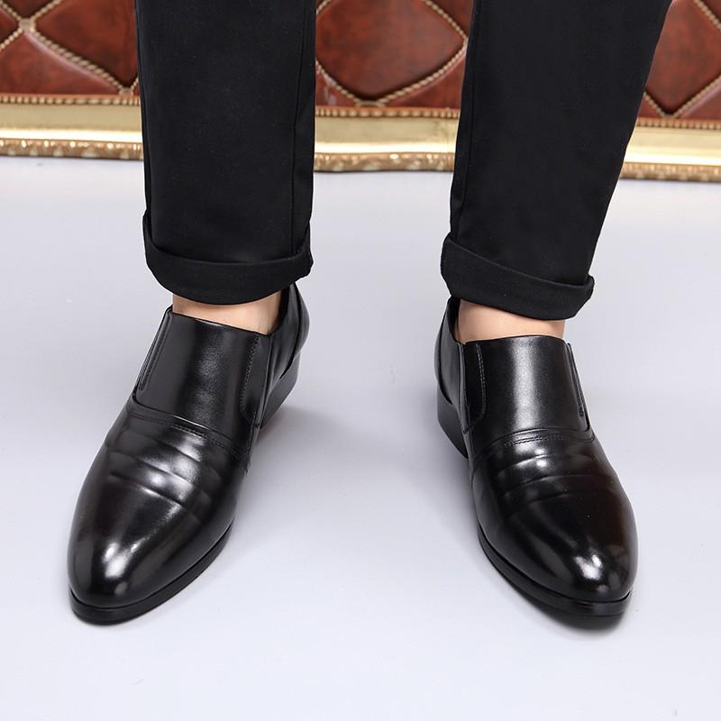 Mens Black Genuine Leather Dress Shoes Pointed Toe Slip-On Formal Business Shoe Office Wedding