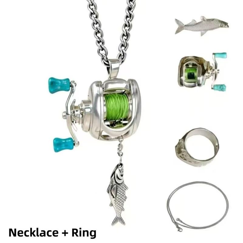 Mini Fiskehjul Halsband 1/2 st Premium Legering Herr Hänge Trendiga Hip Hop Smycken för Streetwear Festpresent