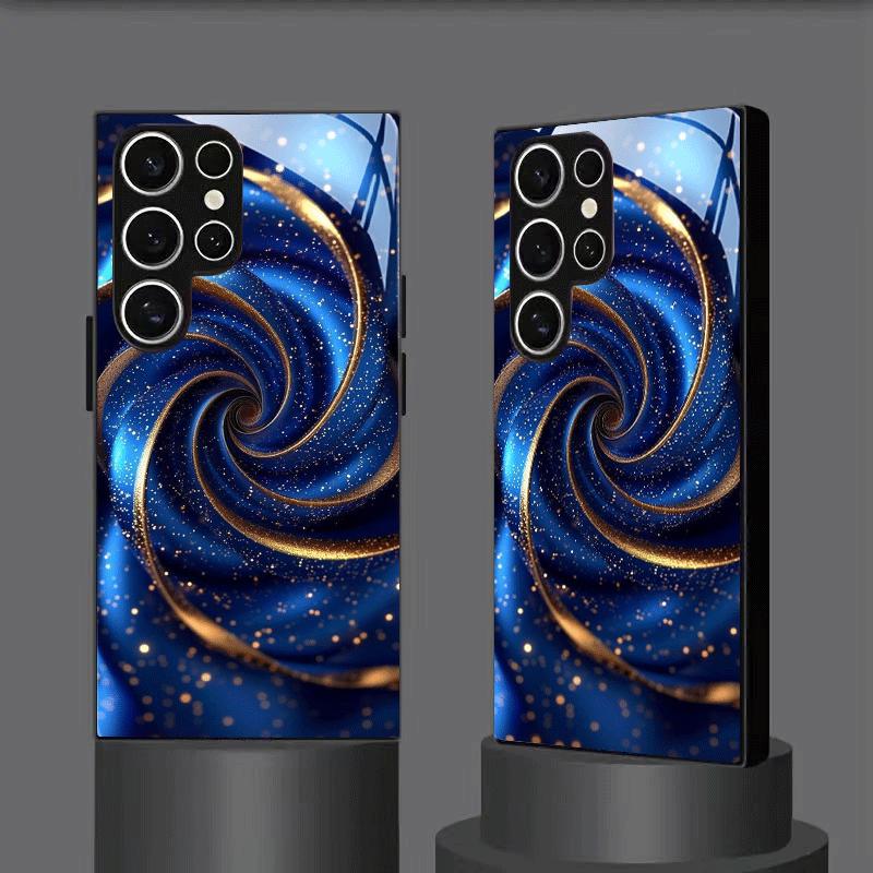 Spiral glänzendes verträumtes Muster Glas Handyhülle geeignet für Samsung Galaxy S26 S25 S24 S23 S22 S21 S20 FE/Ultra/Plus Anti-Drop