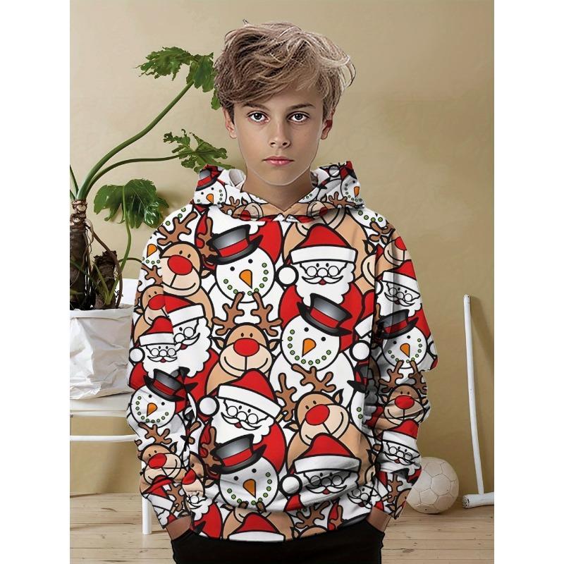 Children's Clothes Christmas Pattern Cute Print Boy Long Sleeve Sweatshirt Christmas Gift Children 3-14y Pullover Boys Clothing