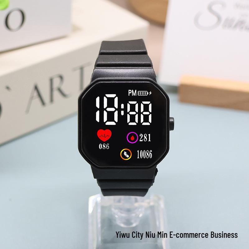 LED Sports Heart Square Watch for Junior High Boys & Girls - Korean Style