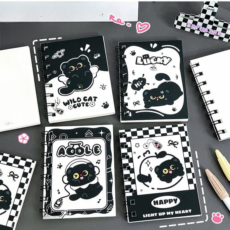 Kawaii Cartoon Black Cat Looseleaf Notebook Student Portable Pocket Notepad Cute Journal Travel Binder Planner School Supplies