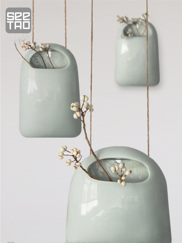 Hanging Vase Ceramic Craft Wall Decoration Flower Pot Wall Hanging Wall Decoration Japanese Flower Arrangement