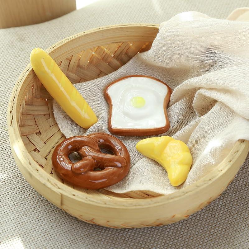 4-Piece Cute Ceramic Chopstick Rests, Stylish Tableware for Utensils, Gift (Bread)