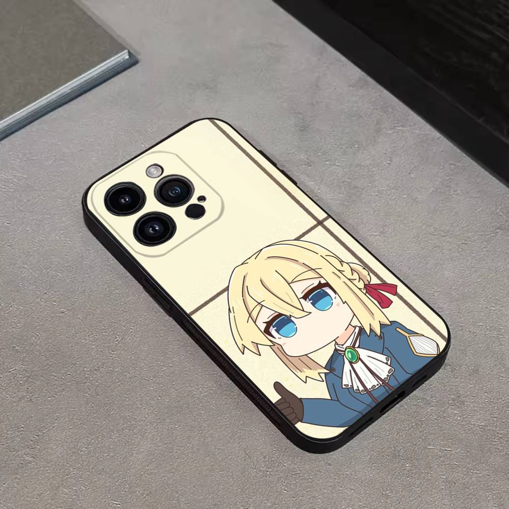 V-Violet Evergarden Anime Phone Case For iPhone 17,16,15,14,13,12,11 Plus,Pro Max,XS,X,XR,SE,Mini,8,7,Soft Silicone Black Cover