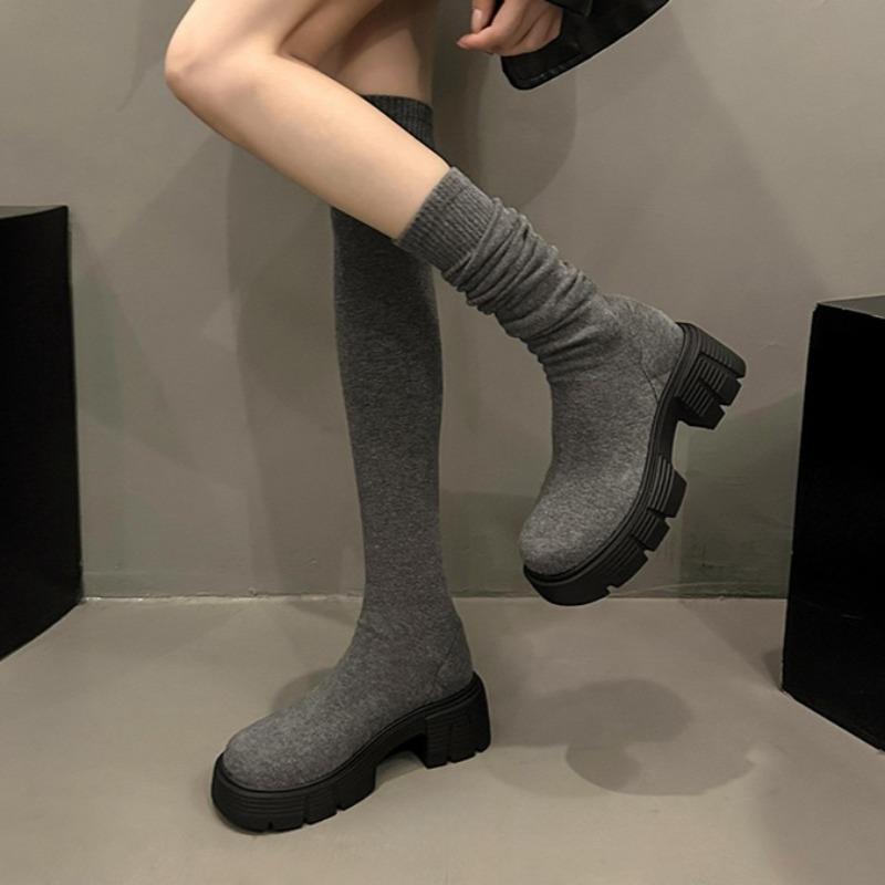 Fashion High Heels Women Platform Long Sock Boots Winter Fad Comfort Shoes Lady 2025 Winter Pumps Knee Boots Elegant Zapatillas De Mujer