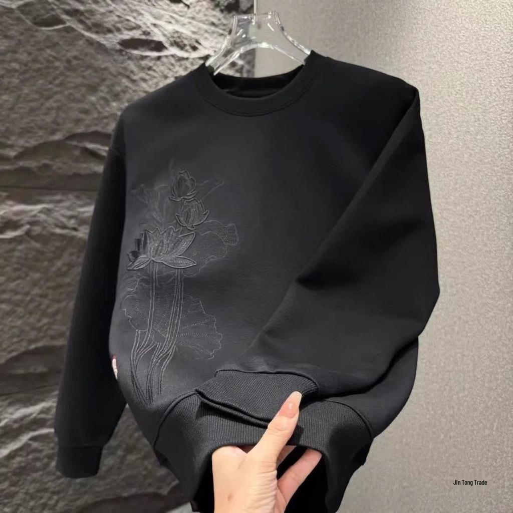 Men's Trendy Lotus Embroidery Hoodie - Casual Spring/Autumn Fashion