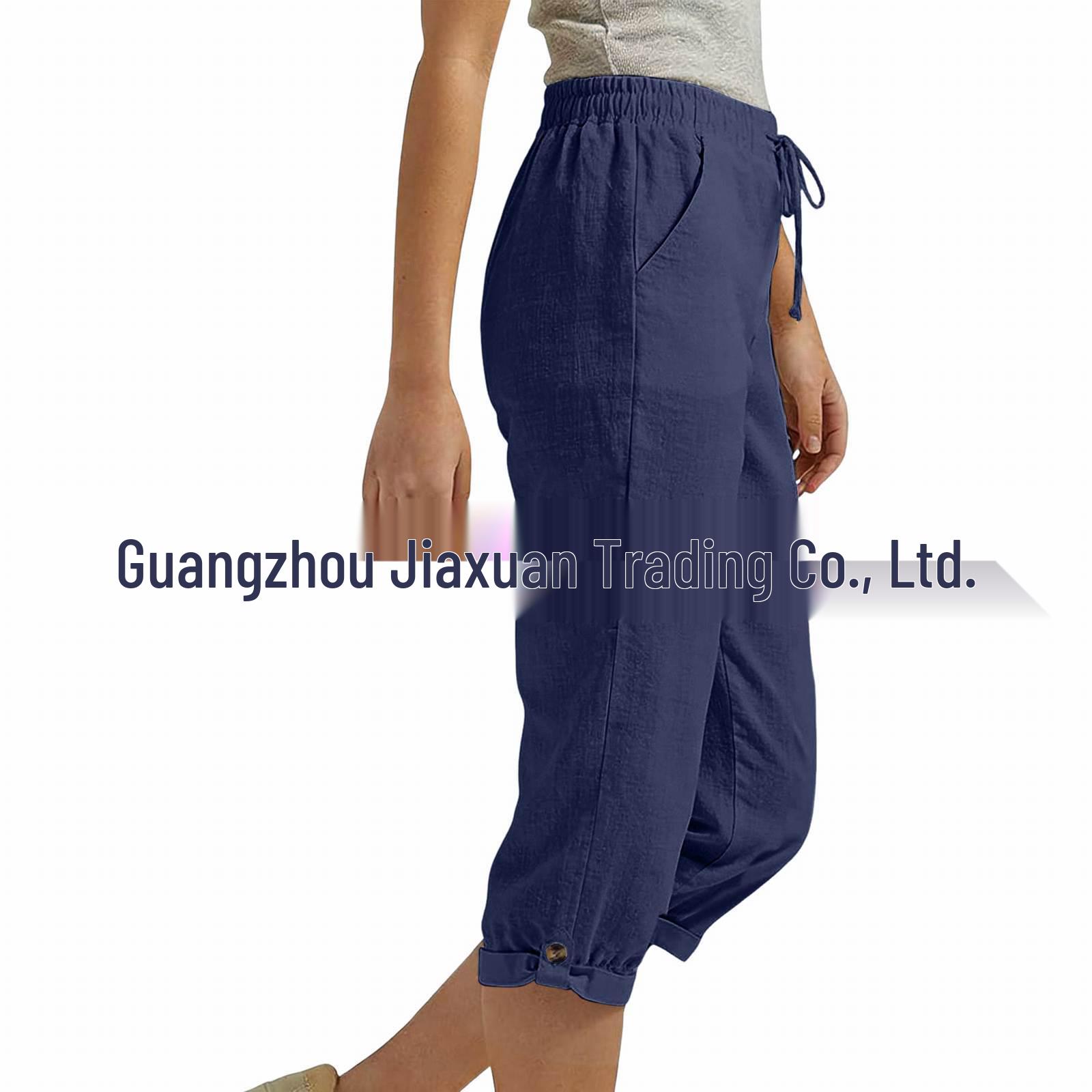 

Women s Elastic Waist Cropped Casual Pants XL темно-синий