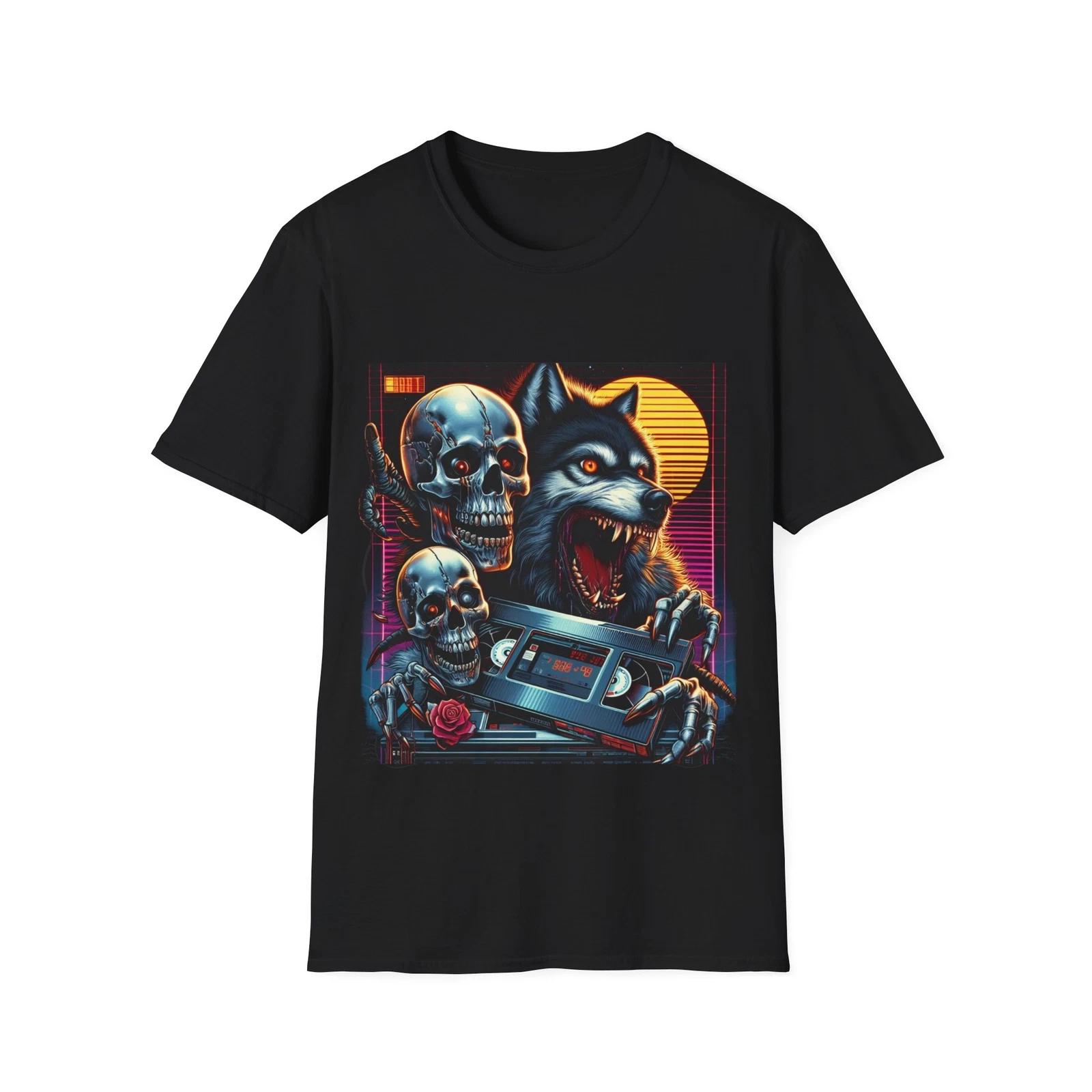 Men s and Women s T-shirts Retro Future Horror Werewolf T-Shirt: Vintage Fear and Futuristic Style L
