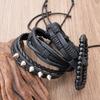 Pack of 4 Punk Styles Leather Bracelets With Metal Studs Braided Designs Adjustable Closure for Men Women Gift Set