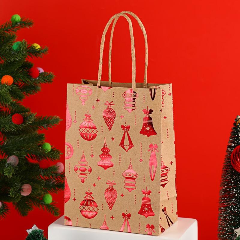 12Pcs 15*8*21cm Christmas Handles Kraft Paper Gift Bags Party Favors Packaging Gift Bag