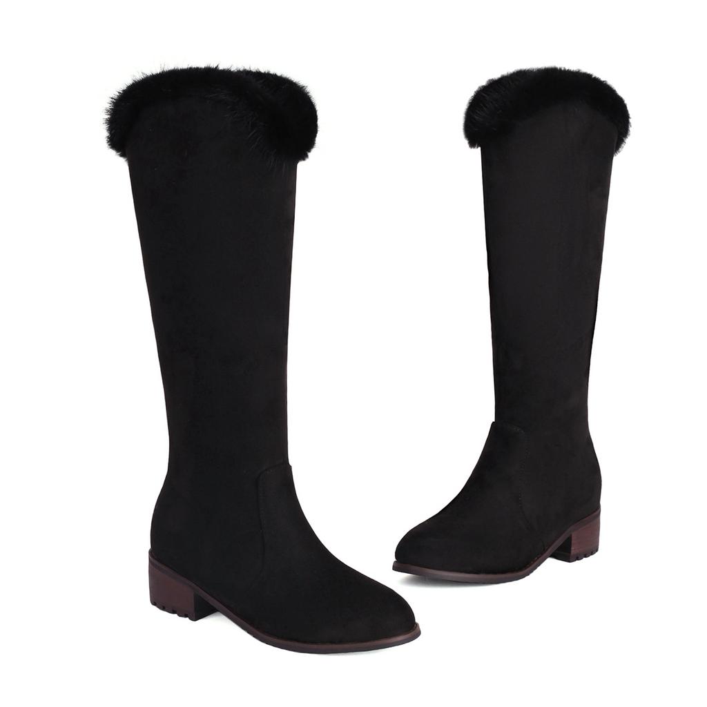 Women's low-heeled boots autumn and winter new thick-heeled large-size warm plush medium boots