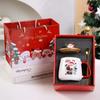 Christmas Gifts Kit Wooden Lid 55℃ Merry Santa Claus Pattern Ceramic Mug Snowman Warm Teaspoon for Office Home Use