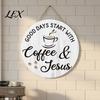 Coffee Shop Wall Art Wooden Bar Signs, Rustic Themed Hanging Sign, Cup Vintage Style Kitchen Shape & Round Wood Plaque for Farmhouse Decor