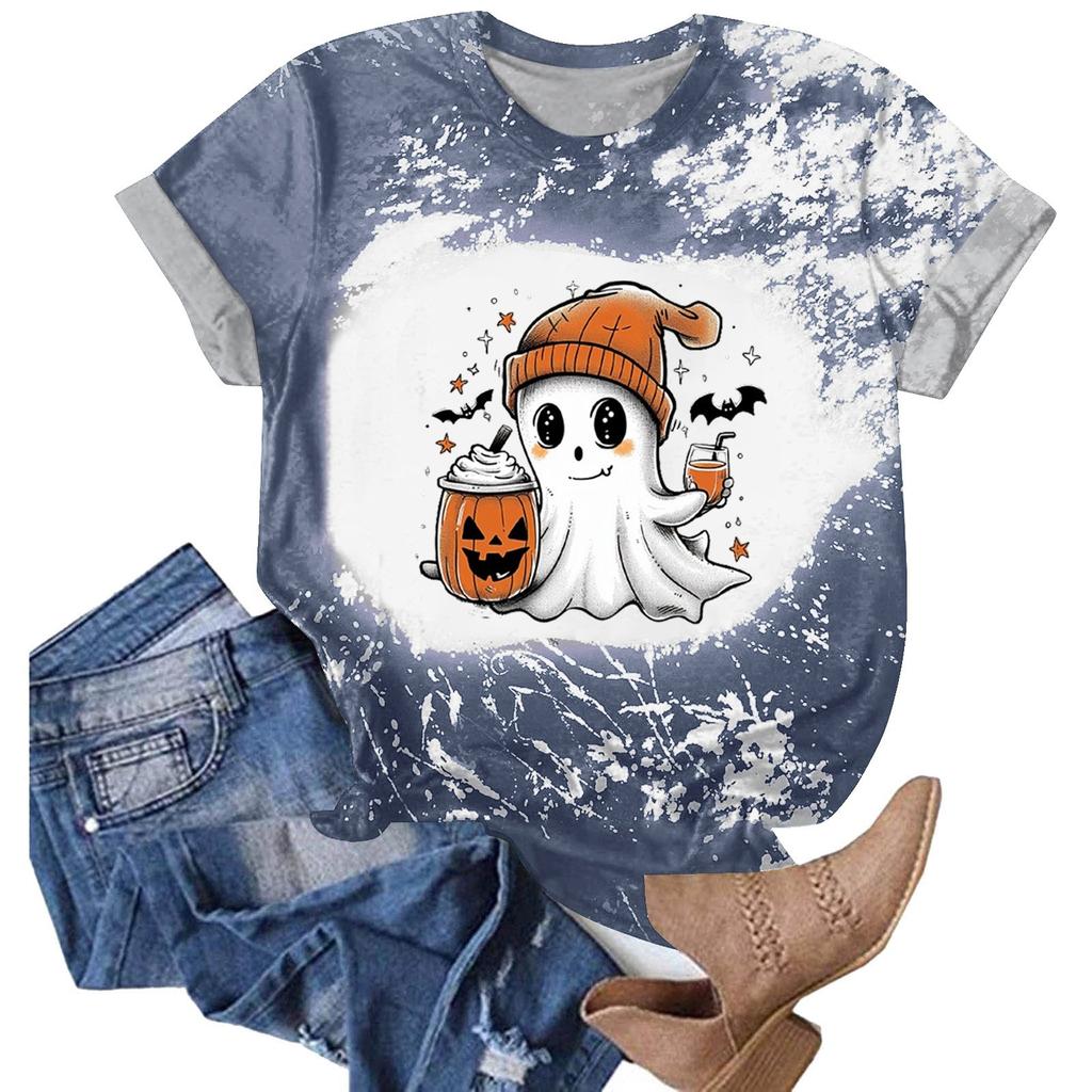 Halloween Shirts for Women Cute Shirt Fall Tshirt Gradient Graphic Tees Casual Short Sleeve Tops
