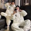 Coral Fleece Couple Pajamas Set Cartoon Lined Zip Sleepwear Men Women