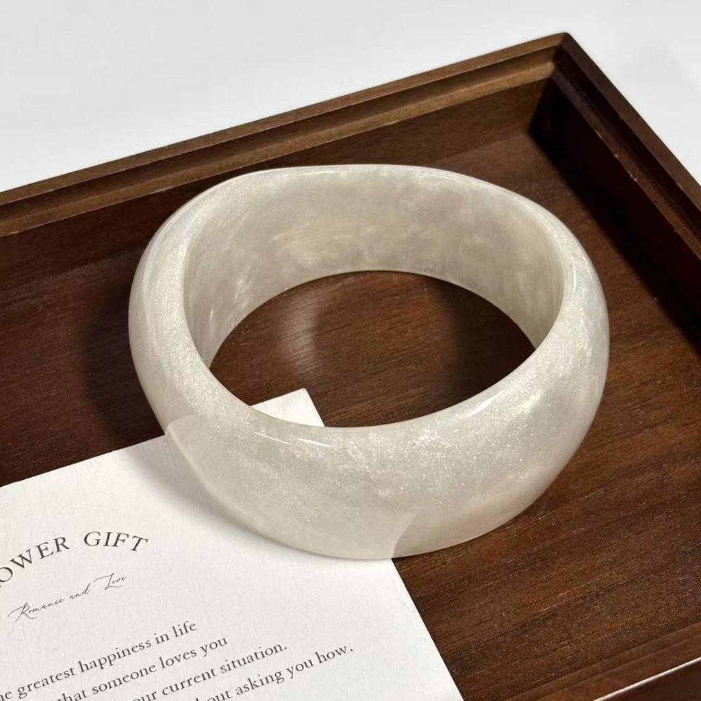 Ombre Resin Bangle: Wide Irregular Design, Vintage Minimalist Style