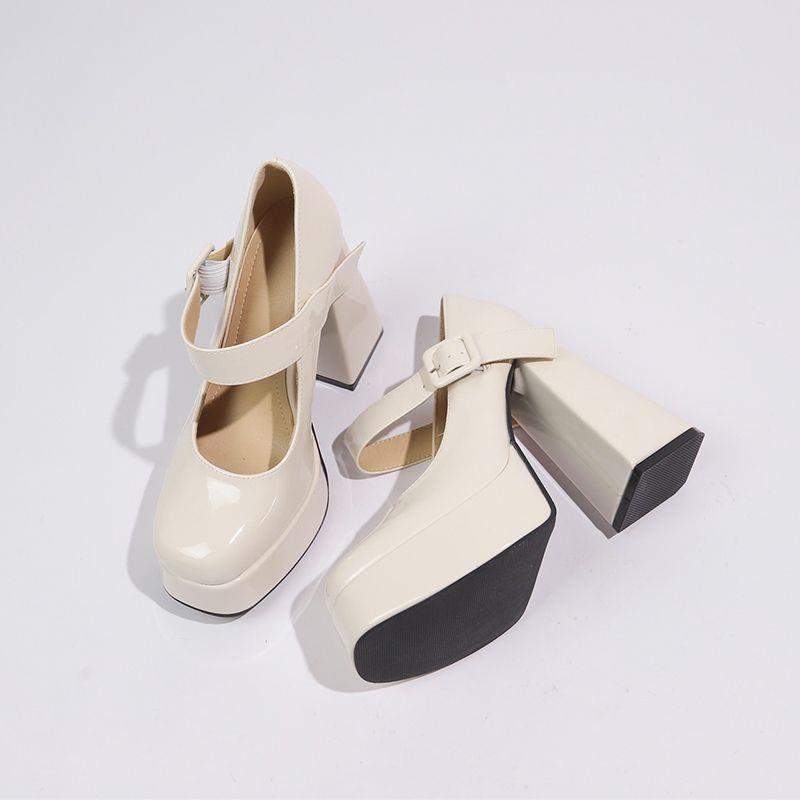 French Mary Jane high heels women's white 2025 new waterproof platform thick-soled thick heel one-word buckle belt temperament single shoes