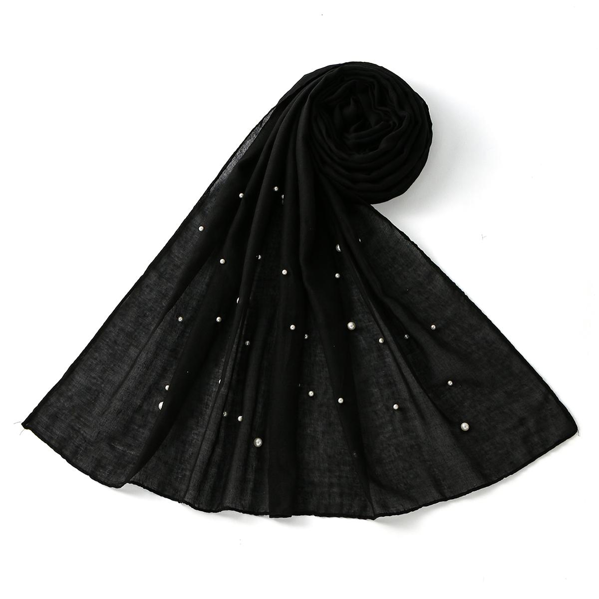 

Fashion Inlaid Pearls TR Cotton Hijab Scarf Women Shimmer Pearls Half of Sth Headscarf Muslim Soft TR-cotton Turban Solid Hijabs